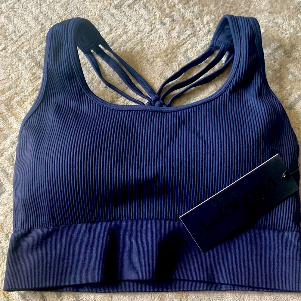NWT dark navy rib seamless Dawson bra size L